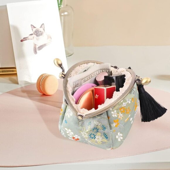 Embroider Coin Purse Vintage Wallets Canvas Change Pouch Floral Trinkets Small K - Picture 4 of 9